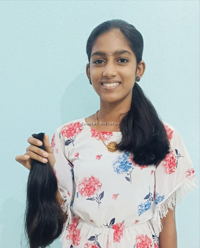 ಕ್ಯಾನ್ಸರ್ ಪೀಡಿತರಿಗಾಗಿ  ಕೇಶದಾನಗೈದ  ವಿದ್ಯಾರ್ಥಿನಿ ಚಿರಣ್ಯ ಅರ್ ಪೂಜಾರಿ